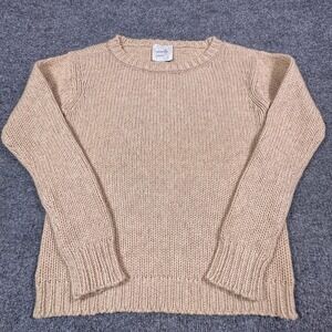 Woolly Minded Wool Cashmere Metallic Knit Sweater Tan Beige Womens Medium